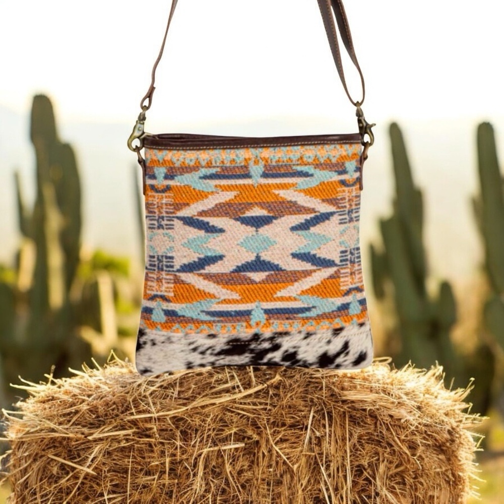 Myra Bag Sun Serape Cotton Weave, Calf Hair and Leather Crossbody Bag NWT - Picture 4 of 12